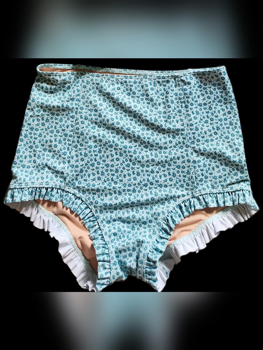 NWT Kortni Jean Cut High bikini Bottoms in Blue Ditsy Floral Small